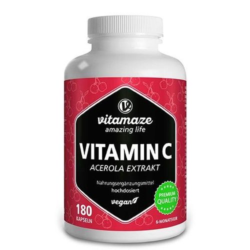 VITAMIN C 160 mg Acerola Extrakt pur vegan Kapseln 180 St