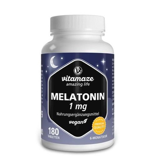 MELATONIN 1 mg hochdosiert vegan Tabletten 180 St