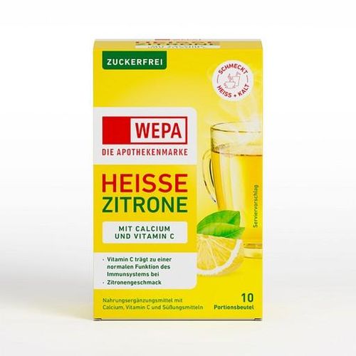 WEPA heiße Zitrone+Vit.C+Calcium zuckerfrei Pulver 10X10 g