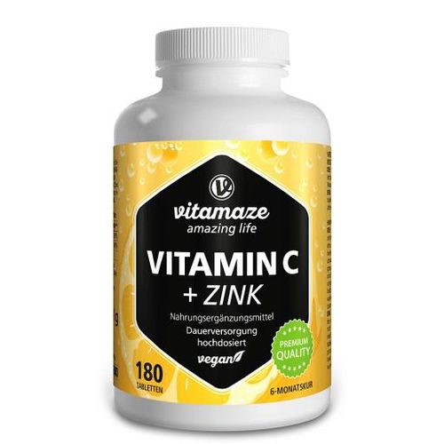 VITAMIN C 1000 mg hochdosiert+Zink vegan Tabletten 180 St