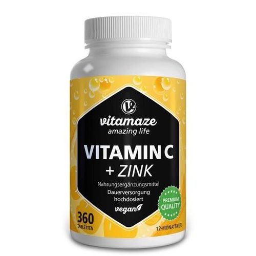 VITAMIN C 1000 mg hochdosiert+Zink vegan Tabletten 360 St