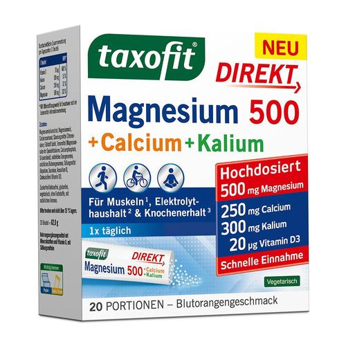 TAXOFIT Magnesium 500+Calcium+Kalium Direkt Gran. 20 St