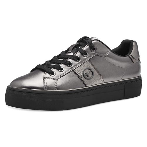 Plateausneaker TAMARIS, Damen, Gr. 37, silber (altsilberfarben), Leder, Lederimitat, sportlich, Schuhe, Freizeitschuh, Halbschuh, Schnürschuh mit gepolstertem Schaftrand