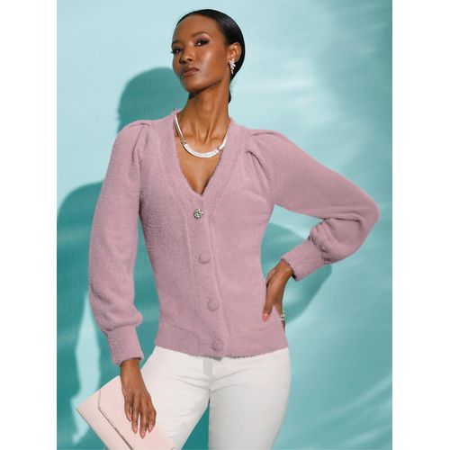 Strickjacke CREATION L, Damen, Gr. 42, lila (mauve), 100% Polyamid, unifarben, Langarm, Strickjacken