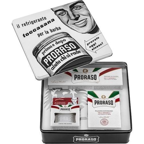 Proraso Herrenpflege Sensitive Geschenkset White Sensitive Pre-Shave Creme 100 ml + White Sensitive Rasiercreme 150 ml + White Sensitive After Shave Balsam 100 ml