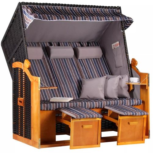 Strandkorb.co Strandkorb Baltic Dreisitzer PE schwarz Dessin Anthrazit Braun