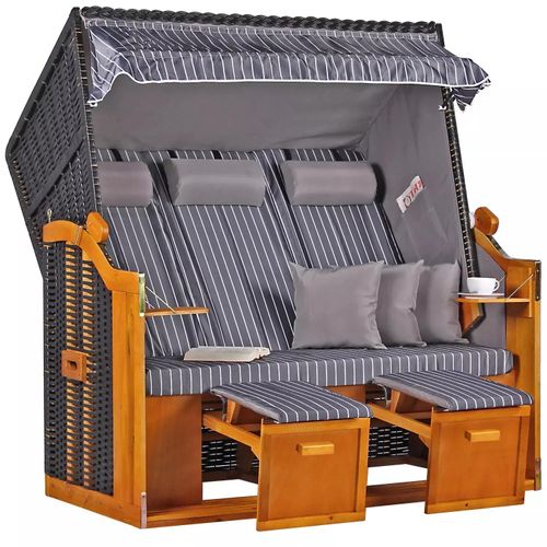 Strandkorb.co Strandkorb Baltic Dreisitzer PE schwarz Dessin Royal Anthrazit