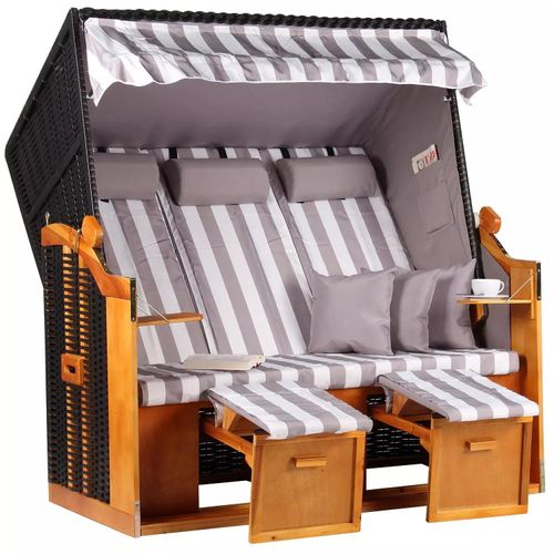 Strandkorb.co Strandkorb Baltic Dreisitzer PE schwarz Dessin Grau Weiss