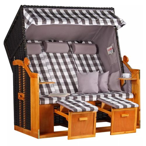 Strandkorb.co Strandkorb Baltic Dreisitzer PE schwarz Dessin Grau Kariert