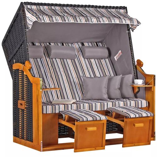 Strandkorb.co Strandkorb Baltic Dreisitzer PE schwarz Dessin Oliv Grau