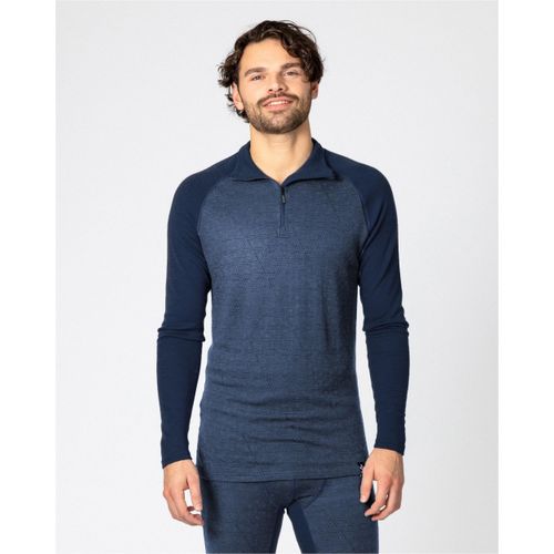 Funktionsshirt BULA, Herren, Gr. L, blau, 100% Wolle, Jacquardmuster, normal, hoch geschlossener Ausschnitt, Langarm, Shirts, mit geruchsneutralisierenden Eigenschaften