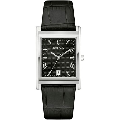 Quarzuhr BULOVA, schwarz, Armbanduhren, Herren, Armbanduhr, Herrenuhr, Lederarmband, analog, Tag