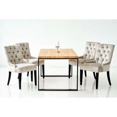 Tisch + 6x Chesterfield Stühle Gruppe Stuhl Garnitur Polster Lehn Holz Esszimmer