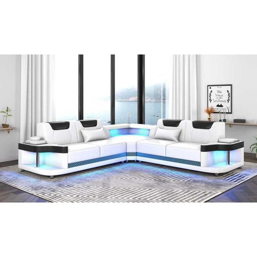 Couch Schwarz Ecksofa Ledersofa L Form Sofa Moderne Eckgarnitur LED JVmoebel
