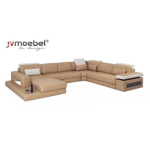 Wohnlandschaft Ecksofa Couch Hellbraun Leder Polster Sitz Ecke Sofa U Form Sofas