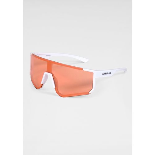 Sonnenbrille, Damen, weiß, BACK IN BLACK EYEWEAR, Brillen, Stylische Sportbrille mit weissem Rahmen und orangenen Gläsern