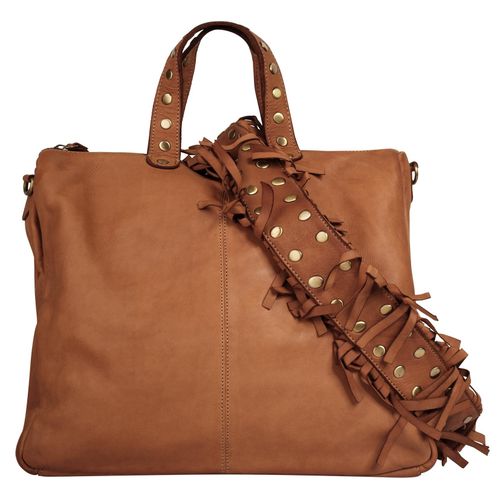Umhängetasche SAMANTHA LOOK, Damen, Gr. B/H/T: 39cm x 34cm x 11cm onesize, braun (cognac), Leder, vintage, Taschen, echt Leder, Made in Italy