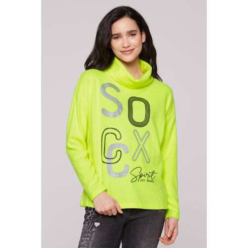 Rollkragenpullover SOCCX, Damen, Gr. L, grün (neon lime), Material: 63% Polyester, 33% Viskose, 4% Elasthan, bedruckt, Glitzermuster, casual, oversize normal, Rundhals, Langarm eingesetzt gerader Abschluss, Pullover, aus Feinstrick