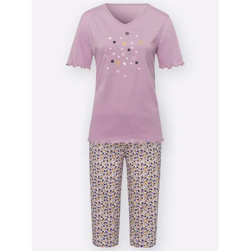 Schlafanzug, Damen, Gr. 40/42, lila (mauve, bedruckt), 100% Baumwolle, Kurzarm, Homewear-Sets