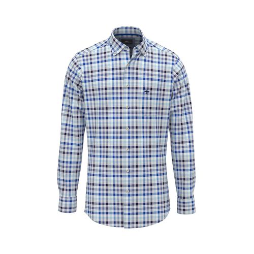 Karohemd FYNCH-HATTON, Herren, Gr. L, N-Gr, blau (navy), Web, Obermaterial: 100% Baumwolle, kariert, casual, regular fit taillenbedeckt, ohne Ausschnitt, Langarm Manschette, Hemden, mit Logo Stickerei