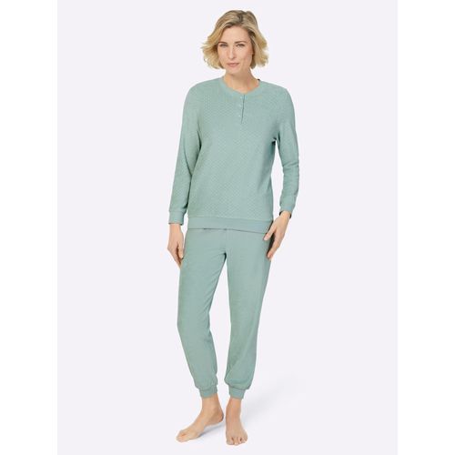 Schlafanzug WÄSCHEPUR, Damen, Gr. 36/38, blau (kalkmint, weiß), 80% Baumwolle, 20% Polyester, Homewear-Sets