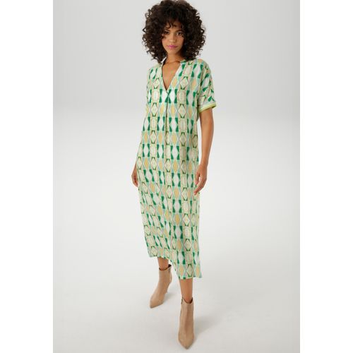 Sommerkleid ANISTON CASUAL, Damen, Gr. 44, N-Gr, grün (wollweiß, smaragdgrün, jade, hellgrün, khaki, apricot, rosa, gelb, hellbeige), Web, Obermaterial: 100% Viskose, bedruckt, gemustert, modisch, figurumspielend wadenlang, V-Ausschnitt, Rippbündchen, Kleider, mit farbharmonische,. grafischen Druck - NEUE KOLLEKTION, Topseller