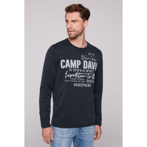 Rundhalspullover CAMP DAVID, Herren, Gr. L, blau, Material: 100% Baumwolle, bedruckt, casual, lässig geschnitten normal, Rundhals, Langarm eingesetzt Rippbündchen, Pullover, aus Baumwolle