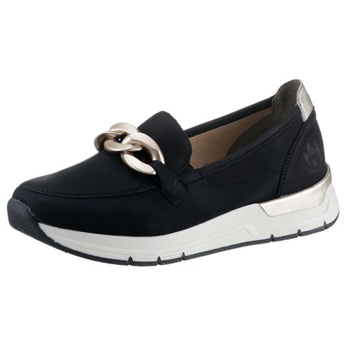 Slip-On Sneaker RIEKER, Damen, Gr. 41, gold (schwarz, goldfarben), Nubuklederimitat, casual, Schuhe Sneaker, Slipper, Freizeitschuh mit herausnehmbarer Innensohle