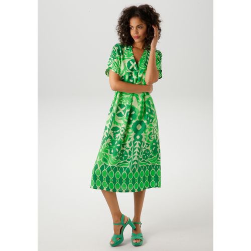 Sommerkleid ANISTON CASUAL, Damen, Gr. 46, N-Gr, grün (zartgrün, grün, dunkelgrün), Web, Obermaterial: 100% Viskose, bedruckt, gemustert, geblümt, modisch, figurumspielend kniebedeckend, V-Ausschnitt, Kurzarm, Kleider, mit extravagantem, grafischen Druck - NEUE KOLLEKTION, Topseller