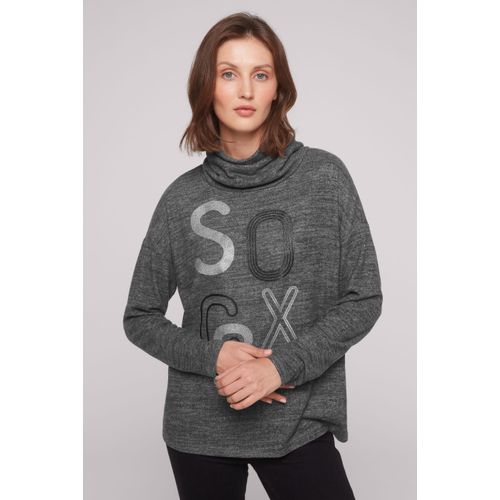 Rollkragenpullover SOCCX, Damen, Gr. XXL, schwarz, Material: 53% Viskose, 43% Polyester, 4% Elasthan, bedruckt, Glitzermuster, casual, oversize normal, Rundhals, Langarm eingesetzt gerader Abschluss, Pullover, aus Feinstrick