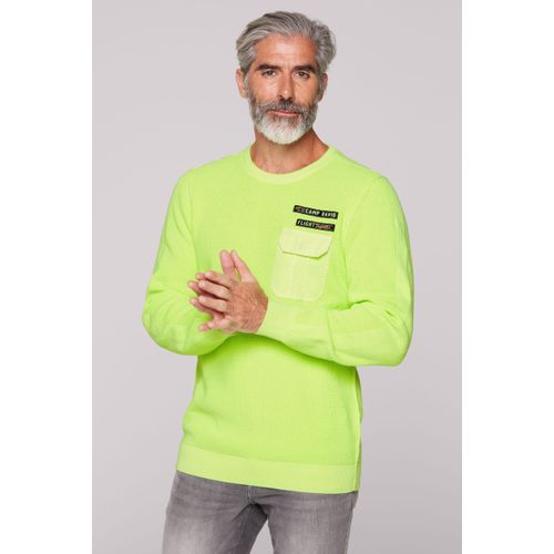 Rundhalspullover CAMP DAVID, Herren, Gr. 4XL, grün (neon lime), Material: 100% Baumwolle, bestickt, casual, lässig geschnitten normal, Rundhals, Langarm eingesetzt Rippbündchen, Pullover, aus Baumwolle