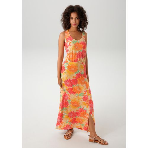 Sommerkleid ANISTON CASUAL, Damen, Gr. 44, N-Gr, bunt (orange, gelb, rot, rot, grün, weiß, pink, hummer, apricot, mint, beige), Single Jersey, Obermaterial: 95% Viskose, 5% Elasthan, bedruckt, geblümt, feminin, figurumspielend knöchellang, Rundhals, ohne Ärmel, Kleider, mit großflächigen, farbenfrohen Blüten bedruckt - NEUE KOLLEKTION