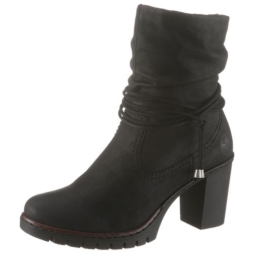 Winterstiefelette RIEKER, Damen, Gr. 42, schwarz, Nubuklederimitat, elegant, Schuhe, Boots, Trichterabsatz, Warmfutter, mit gerafftem Schaft, Topseller