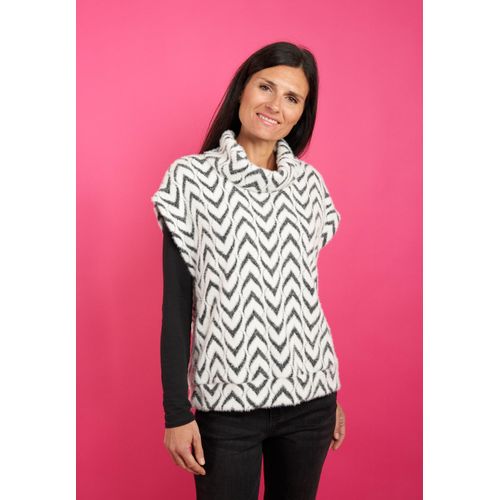 Plüschweste SEIDEL MODEN, Damen, Gr. 38, weiß (sanftes weiß), Web, Obermaterial: 66% Polyamid, 22% Polyester, 12% Viskose, gemustert, casual, bequem hüftlang, Rundhals, Westen, mit grafischem Muster, MADE IN GERMANY