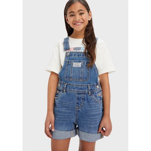 Latzhose LEVI'S KIDS, Mädchen, Gr. 12 (152), N-Gr, blau (thechange), Denim/Jeans, Obermaterial: 100% Baumwolle, casual, regular fit kurz, Hosen, mit Knöpfen an der Taille for GIRLS