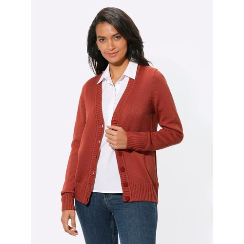 Strickjacke CASUAL LOOKS, Damen, Gr. 44, rot (rostrot), 50% Baumwolle, 50% Polyacryl, unifarben, figurumspielend, Langarm, Strickjacken