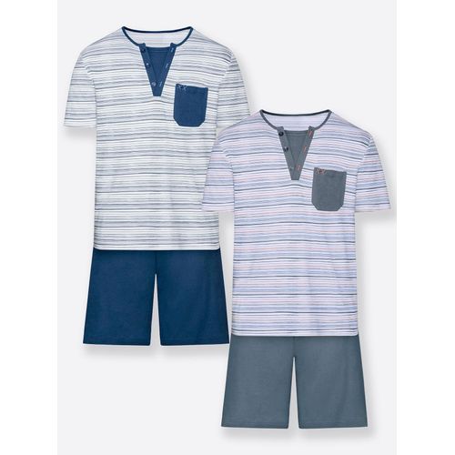 Schlafanzug WÄSCHEPUR, Herren, Gr. 52/54, blau (anthrazit, marine), 100% Baumwolle, Kurzarm, Homewear-Sets