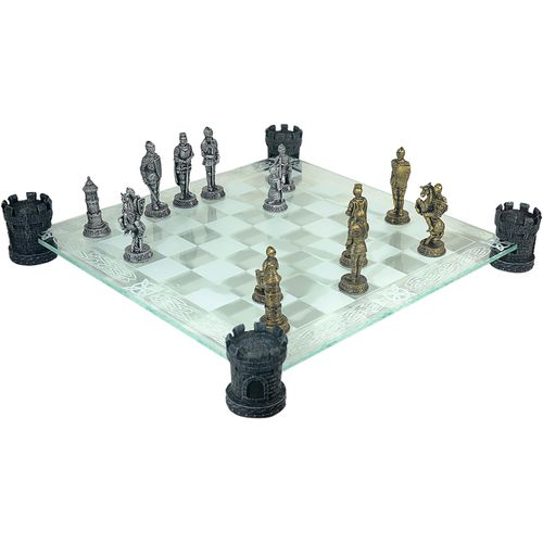 Schachspiel Ritter mit Glasbrett - Schach, Brettspiel