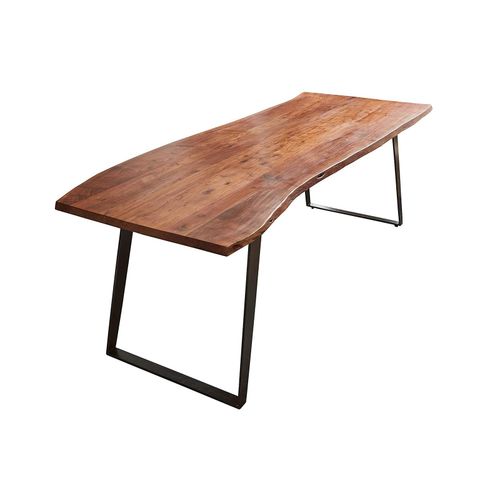 Esstisch Baumkante Akazie nussbaum 220 x 100 schwarz schräges U-Gestell HAVANNA