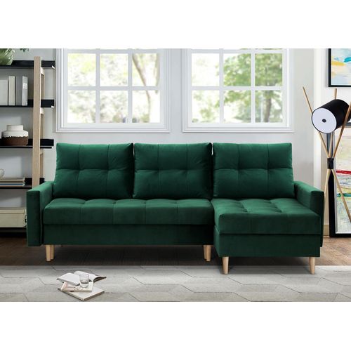Ecksofa im Skandinavisches Stil mit universelle Ottomane HALANT mit Schlaffunktion (Flasches Grün, Velour)