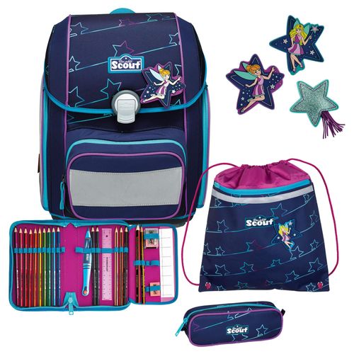 Scout Schulranzen Basic Genius Set 4-teilig Blue Star dunkelblau