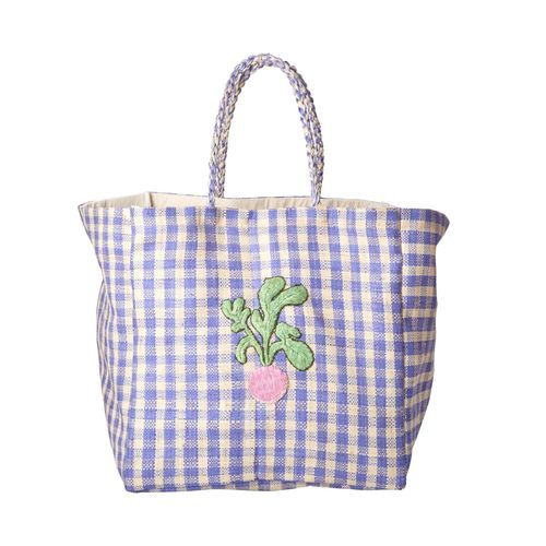 RICE Raffia Shopping Tasche Karriert, Radieschen