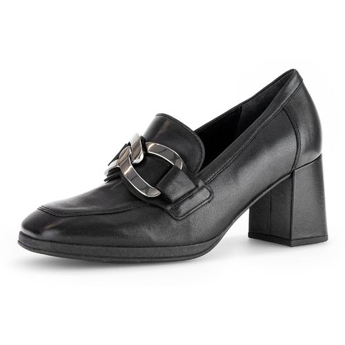 Pumps GABOR, Damen, Gr. 40, schwarz, Nappaleder, unifarben, modisch, Schuhe, Blockabsatz, Businessschuh, Abendschuh, Schupfschuh, Zierkette