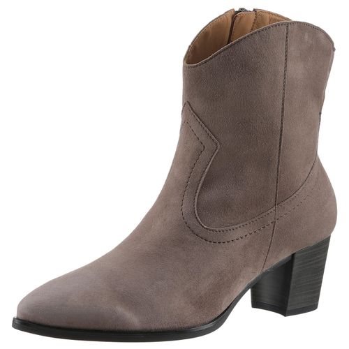 Westernstiefelette GABOR, Damen, Gr. 38, grau (taupe), Ziegenveloursleder, unifarben, modisch, Schuhe Cowboyboots Cowboy-Stiefelette Stiefelette, Cowboyboots, Stiefelette mit dezenten Ziernähten