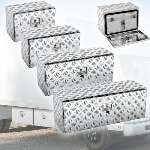 XMTECH Aluminium Transportbox Werkzeugbox Alu 130l Volumen, LxHxT=91x36x40,5cm Silberfarbene Transportbox, Werkzeugkiste inkl. Schlüssel, Alubox
