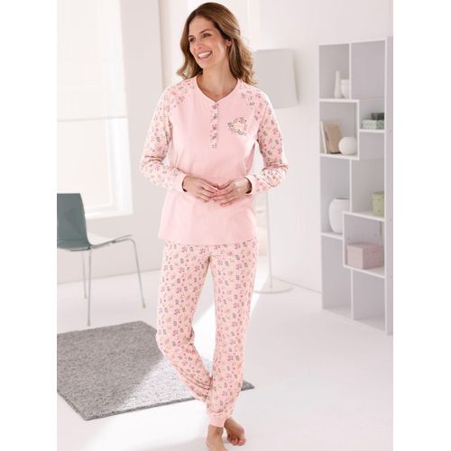 Schlafanzug WÄSCHEPUR, Damen, Gr. 44/46, hellrosé, mauve, bedruckt, 100% Baumwolle, Homewear-Sets