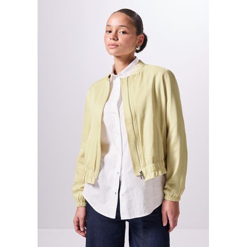 Blouson STREET ONE STUDIO, Damen, Gr. 42, gelb (bond gelb), Stoff, Obermaterial: 49% Viskose, 36% Polyester, 15% Nylon; Futter: 100% Polyester, unifarben, casual, normal kurz, Rundhals, Langarm Bündchen, Jacken, mit Rundhalsausschnitt