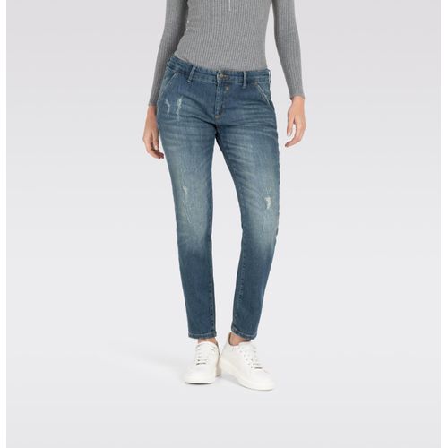 Destroyed-Jeans MAC, Damen, Gr. 34, N-Gr, blau (grün destroyed wash), Denim/Jeans, Obermaterial: 94% Baumwolle, 4% Elastomultiester, 2% Elasthan, casual, slim fit knöchelfrei, Jeans