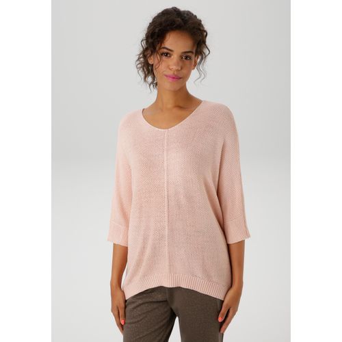 Strickpullover ANISTON CASUAL, Damen, Gr. 42, rosa (rose), Feinstrick, Obermaterial: 100% Polyacryl, unifarben, Strukturmuster, casual, oversize hüftbedeckend, V-Ausschnitt, Halbarm angesetztes Bündchen, Pullover, im ausdrucksvollem Perl-Muster - NEUE KOLLEKTION