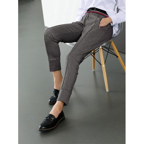 Jogger Pants INSPIRATIONEN, Damen, Gr. 21, Kurzgrößen, grau (steingrau, meliert), 85% Polyester, 12% Viskose, 3% Elasthan, meliert, lang, Hosen